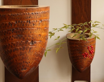 Vaso de parede grande em raiz de bambu japonês / Vaso para Ikebana – Vaso escultural suspenso para flores, 99,5 cm