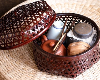 Japanese Lacquered Bamboo Tea Basket – Travel Pu’er Storage or Outdoor Tea Ceremony