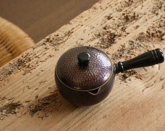 Vintage Shinkodo Hammered Copper Kyusu | Japanese Hand-Hammered Side Handle Teapot | Copper Tea Kettle with Strainer