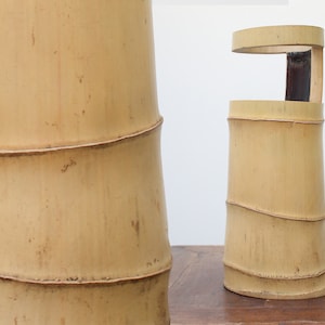 Signed Japanese Bamboo Ikebana Vase | Heisei 15 (2003) Sculptural Form | White Bamboo Flower Vessel (H34.7cm)