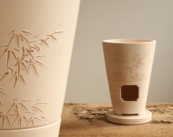 Braseiro de carvão Sencha japonês da Inoue Shunpo | Assadeira de cerâmica branca de dois andares | Utensílio para cerimônia do chá