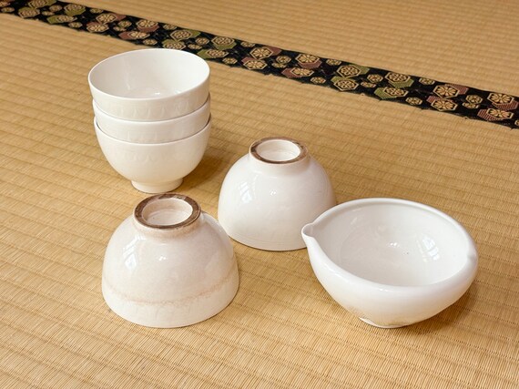 アンティーク中国白クラックル釉茶セット |ティーポット、シェアボウル