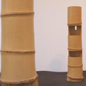 Japanese White Bamboo Ikebana Vase | 二重切 Style | Tall Sculptural Flower Vessel (H41cm)