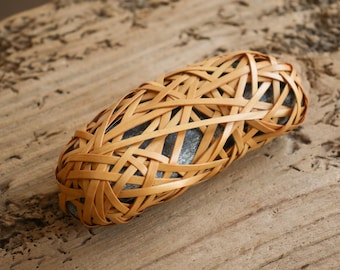 Antique Japanese Bamboo Wrapped Stone | Zen Desk Object | Wabi-Sabi Tea Room Ornament