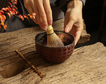 Antique Bamboo Lacquer Tea Bowls (Pair) | Wabi-Sabi Japanese Chawan Set