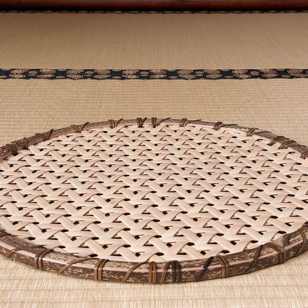 Japanese White Bamboo Tea Tray | Handwoven Round Serving Tray for Tea Ceremony & Display