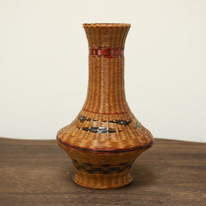 Chinese Vintage Bamboo Vase – Tall Handwoven Form with Original Inner Vessel