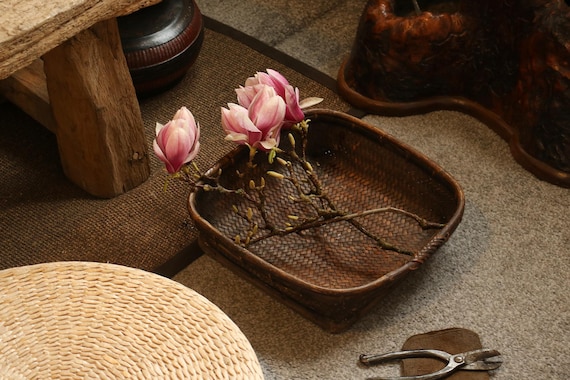 Japanese Antique Bamboo Utility Tray | Tea Table Basket for Chabana, Sencha & Everyday Rituals