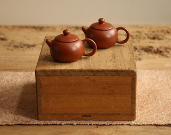 Pair of Antique Yixing Zhuni Miniature Teapots with Original Wooden Box | Chinese Scholar Objects