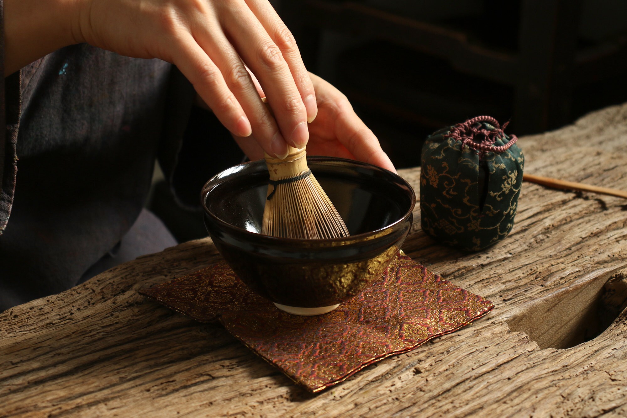 Japanese Black glazed chawan for matcha tea ceremony / Signed