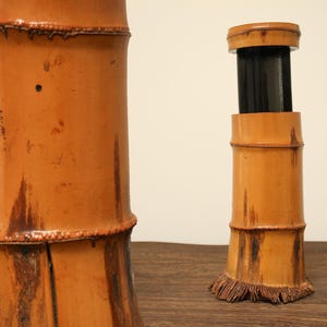 Rare Japanese Antique Ikebana Vase – Aged Bamboo with Golden Patina｜32cm