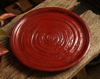 Bandeja grande de Zelkova laqueada japonesa | Prato artesanal para cerimônia do chá Urushi (38 cm)