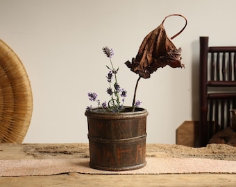 Antique Japanese Wooden Flower Vessel | Wabi-Sabi Ikebana Container | Rustic Tea Room Chabana Vase | Mingei Interior Decor