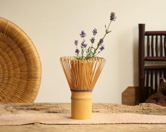 Vintage Japanese Chasen Vase | Bamboo Tea Whisk Inspired Flower Vessel with Water Pot & Original Box