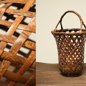 Signed Japanese Ikebana Basket by Chikusai | Tall Handwoven Bamboo with Twisted Handle