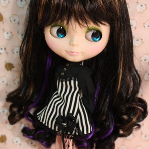 Blythe Wig Black with Purple Gold Highlight Curly W189