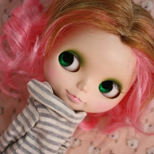 Blythe Wig Pink with Brown Curly short hair w165