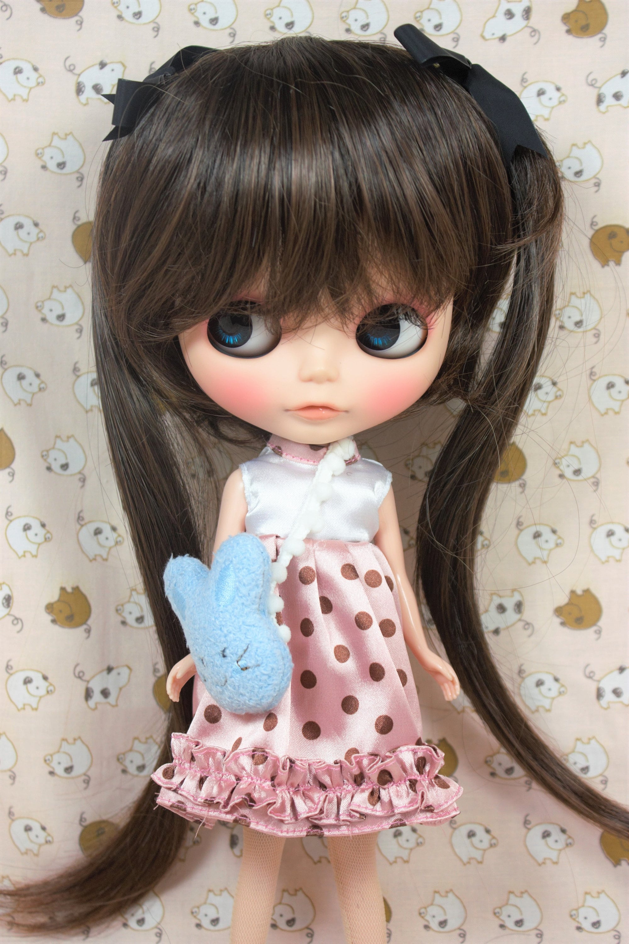 cutesy sweet doll brown pigtails w/ curtain bangs