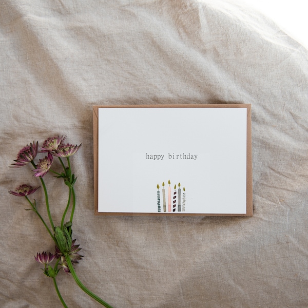 Karte zum Geburtstag "happy birthday" / Kerzen / Aquarell / DIN A6 / Recyclingpapier / mit Briefkuvert