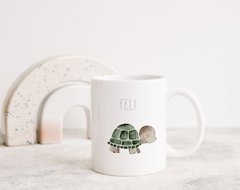 Ceramic cup for children / watercolor / turtle / personalized / with name