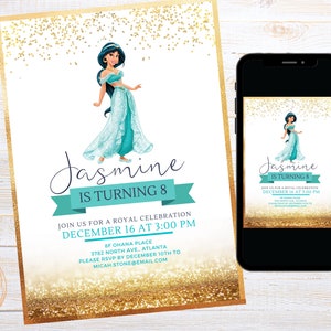 Convite Princesa Jasmine Royal Gold Aniversário