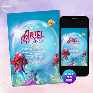 Ariel Flounder & Sebastian Little Mermaid Birthday Party Invitation | Digital Invite