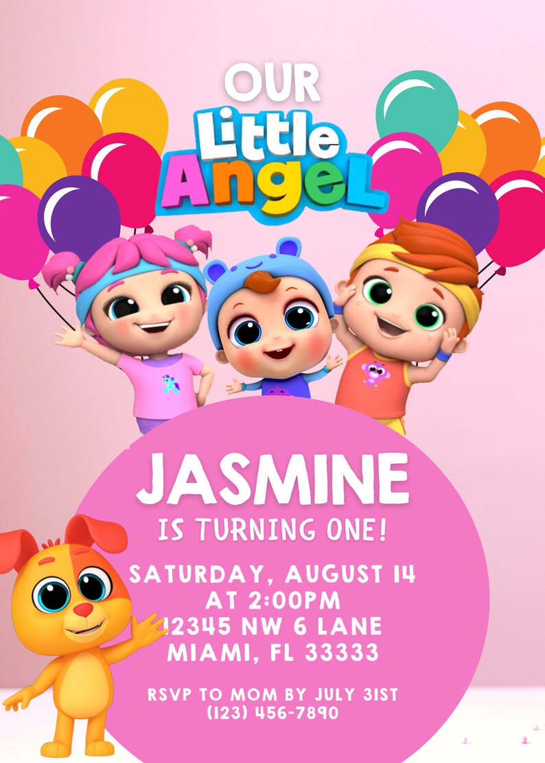 Little Angel Pink Birthday Party Invitation Etsy