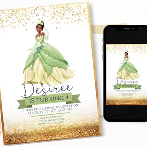 Convite Princesa Tiana Royal Gold Aniversário