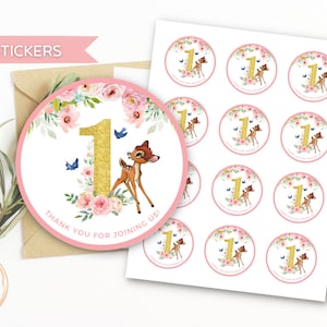 Bambi One Year Old Thank You Sticker Template