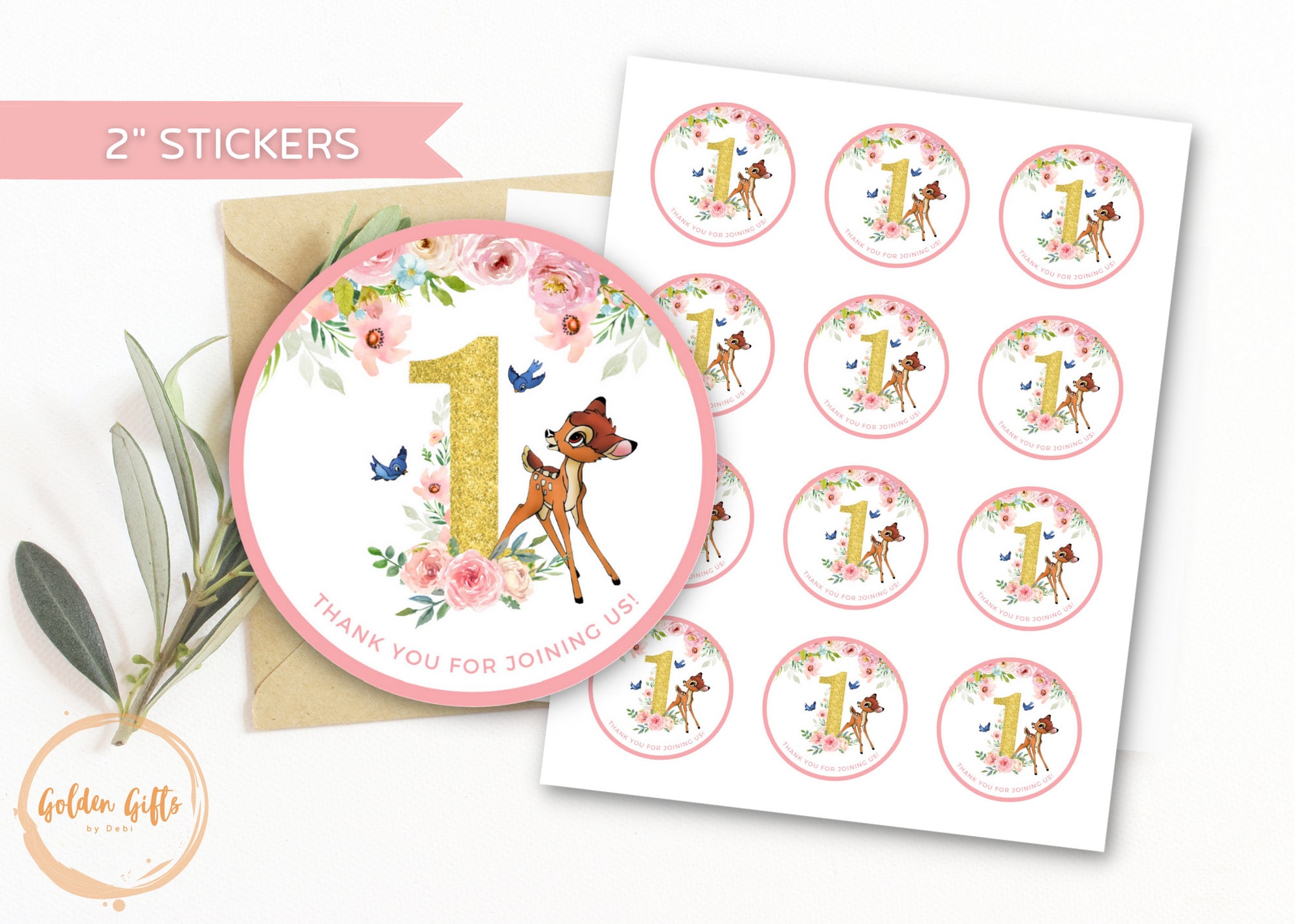 Gek anders Brein Bambi One Year Old Thank You Sticker Template - Etsy