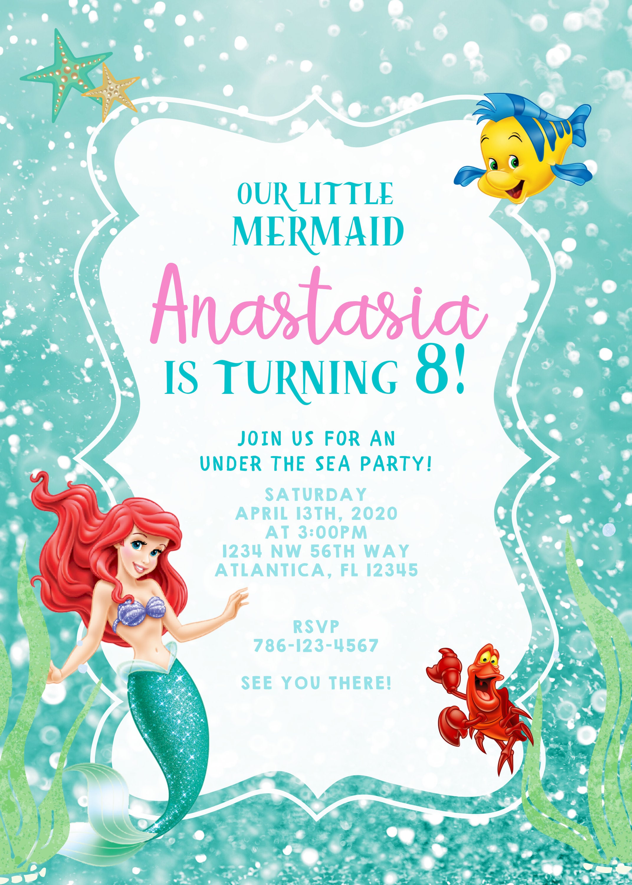 Little Mermaid Birthday Invitation | Ariel Party, Under the Sea (digital  Invitation) - Etsy, image size:2143x3000