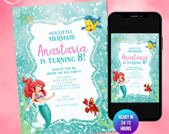 Little Mermaid Birthday Invitation | Ariel Party, Under the Sea (Digital Invitation)