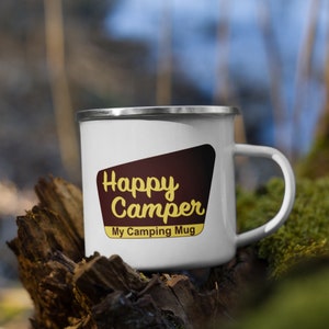 Happy Camper Enameled Mug: The Mug That Brings Joy to Your Outdoor Adventures!
