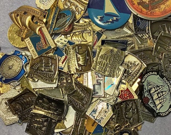 Mystery Box 25 Vintage Badges of Ships, Mystery Box of Vintage Pins  of Ships, Vintage Badges Lot