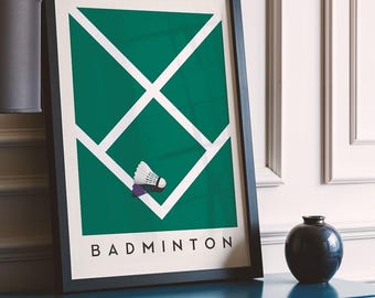 Badminton Art Print | Minimalist Sports Wall Art | Bold Geometric Sports Poster