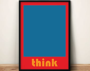 THINK - Bauhaus Stil Typografie Poster | Inspirierendes Zitat Wanddekor | Einzigartige Minimal Wand Kunst | Hochwertig gedruckte Kunst