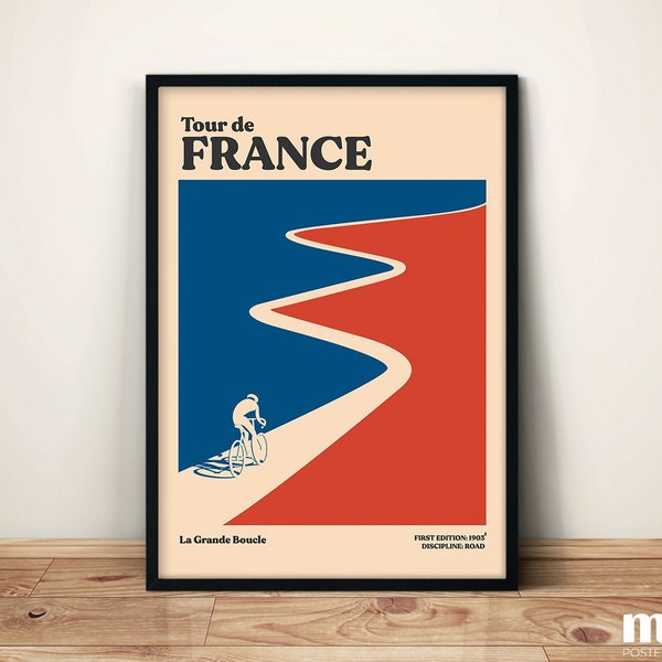 GRAND TOUR - Tour de France Imprimer | Poster minimaliste de cyclisme | Art mural sport | Oeuvres d'art imprimées de haute qualité | Impression d'art contemporain |