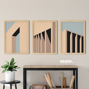 SET OF 3 - Bauhaus Architecture: Day | Columns and Shadow Poster | Minimal Architectural Art Print | Bold Lines Building Illustration Poster