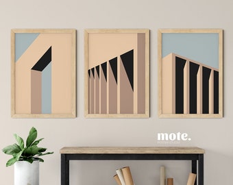SET OF 3 - Bauhaus Architecture: Day | Columns and Shadow | Minimal Art Print | Architecture Illustration Poster | High-Quality Artwork
