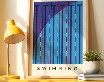Swimming Art Print | Minimalist Sports Poster | Bold Pool Lane Wall Art