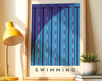 Swimming Art Print | Minimalist Sports Poster | Bold Pool Lane Wall Art