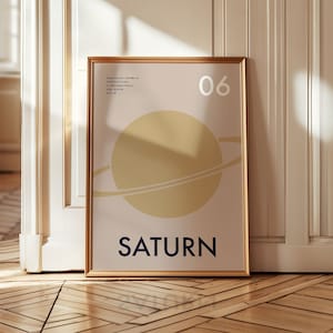 Saturn Print | Planets - Unique Minimalist Wall Art | High-Quality Printed Poster | Minimal Space Collection | Retro Planets