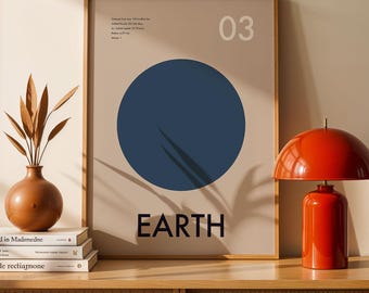 Earth Art Print | Minimalist Planet Wall Art | Solar System Space Poster
