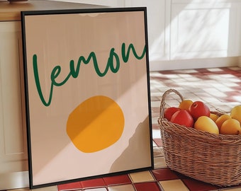 Lemon Art Print | Minimalist Kitchen Wall Art | Bright Fruit Poster for Kitchen