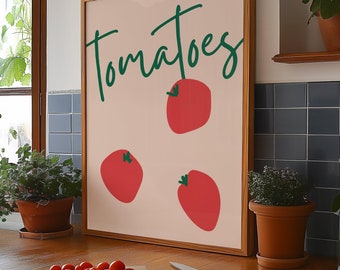 Tomatoes Art Print | Minimalist Kitchen Wall Art | Retro Fruit and Veg Poster