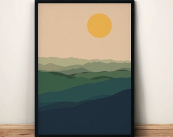 Greener Lands - Unique Minimal Illustration Wall Art | Landscape Poster | Wall Decor for Mountain Lovers | High Quality Fine Art Print