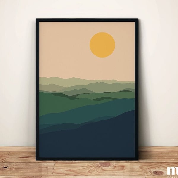 Greener Lands - Unique Minimal Illustration Wall Art | Landscape Poster | Wall Decor for Mountain Lovers | High Quality Fine Art Print