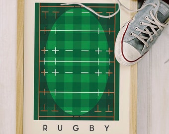 Rugby Art Print | Minimalist Sports Wall Art | Bold Geometric Pitch Poster for Home