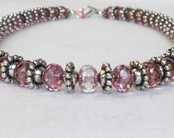 Fire-Polished Lilac Pink Czech Glass Necklace