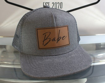 Ready to ship, leather patch hats, babe, baby hat, toddler hat, charcoal denim grey